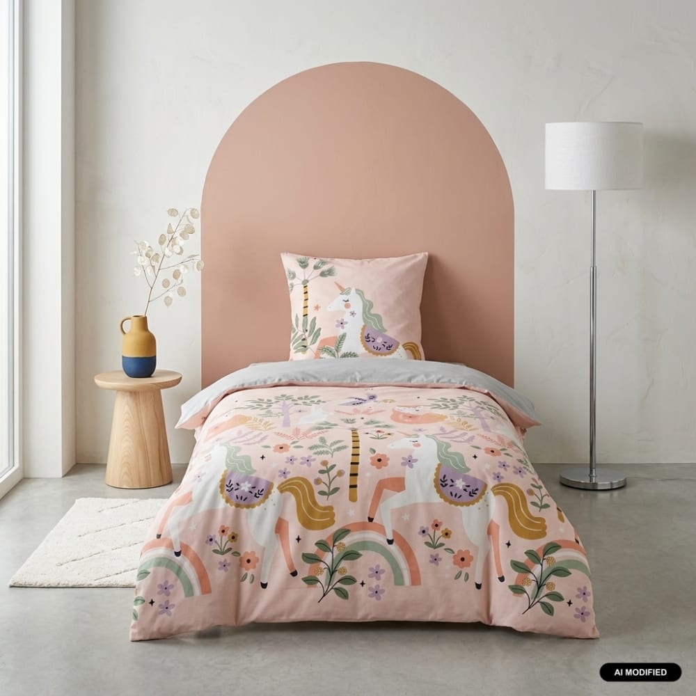 sweeek Wende-Bettwäsche für 1 Person, Motiv Einhorn / Tänzerin 140 x 200 cm ROSA Öko-Tex Zertifikat BAUMWOLLE Baby