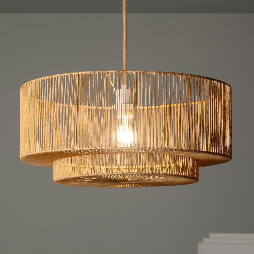 Suspension luminaire effet rotin naturel — vue 3
