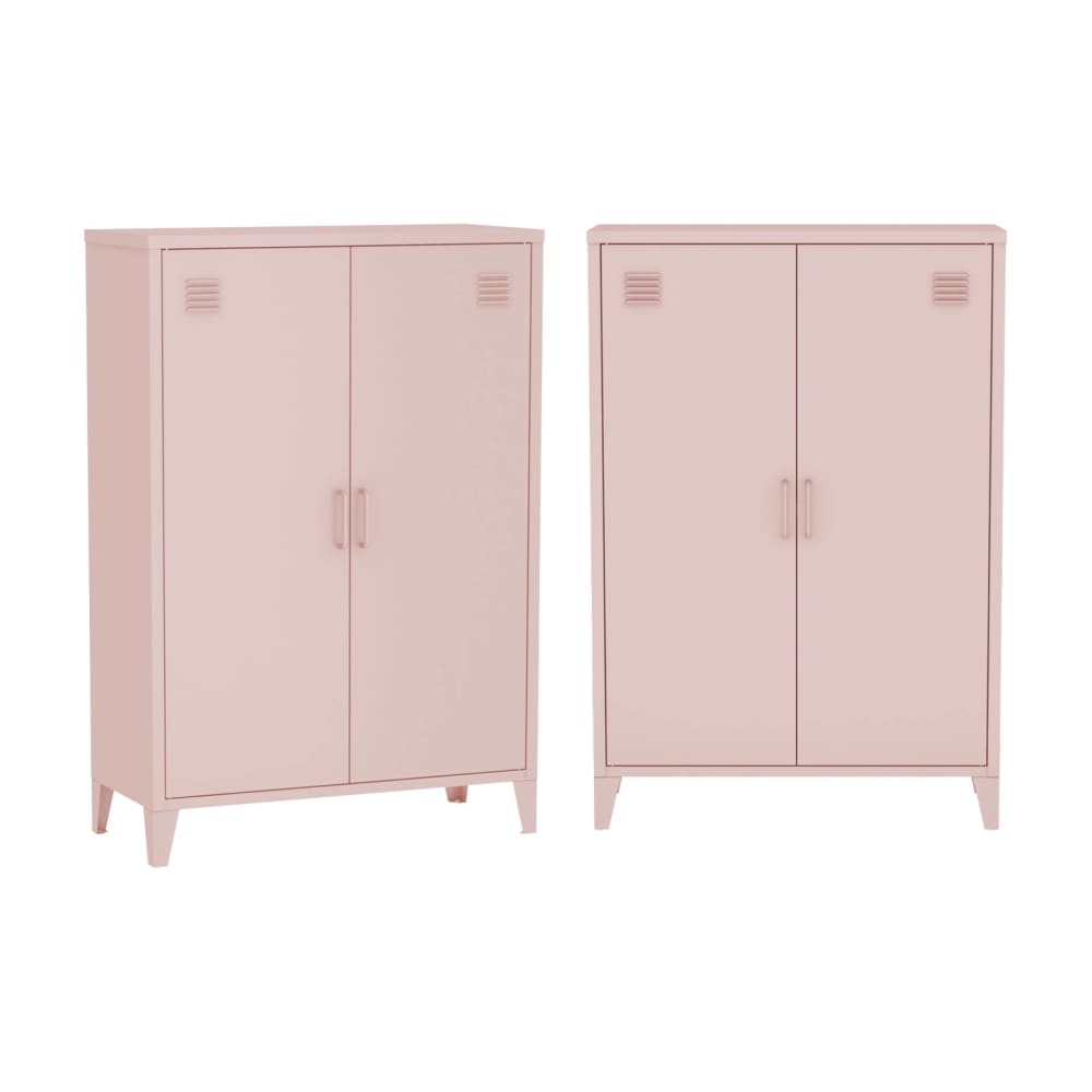 Lot de 2 commodes métal 2 portes rose