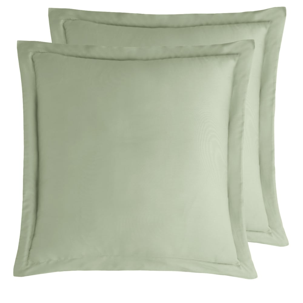 Parure de lit satin coton + 2 taies carrées sauge 140x200 cm - Maisons du Monde