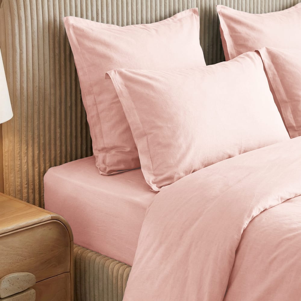 Parure de lit percale lavée 2 taies rectangles poudre 240x220 cm — vue 3