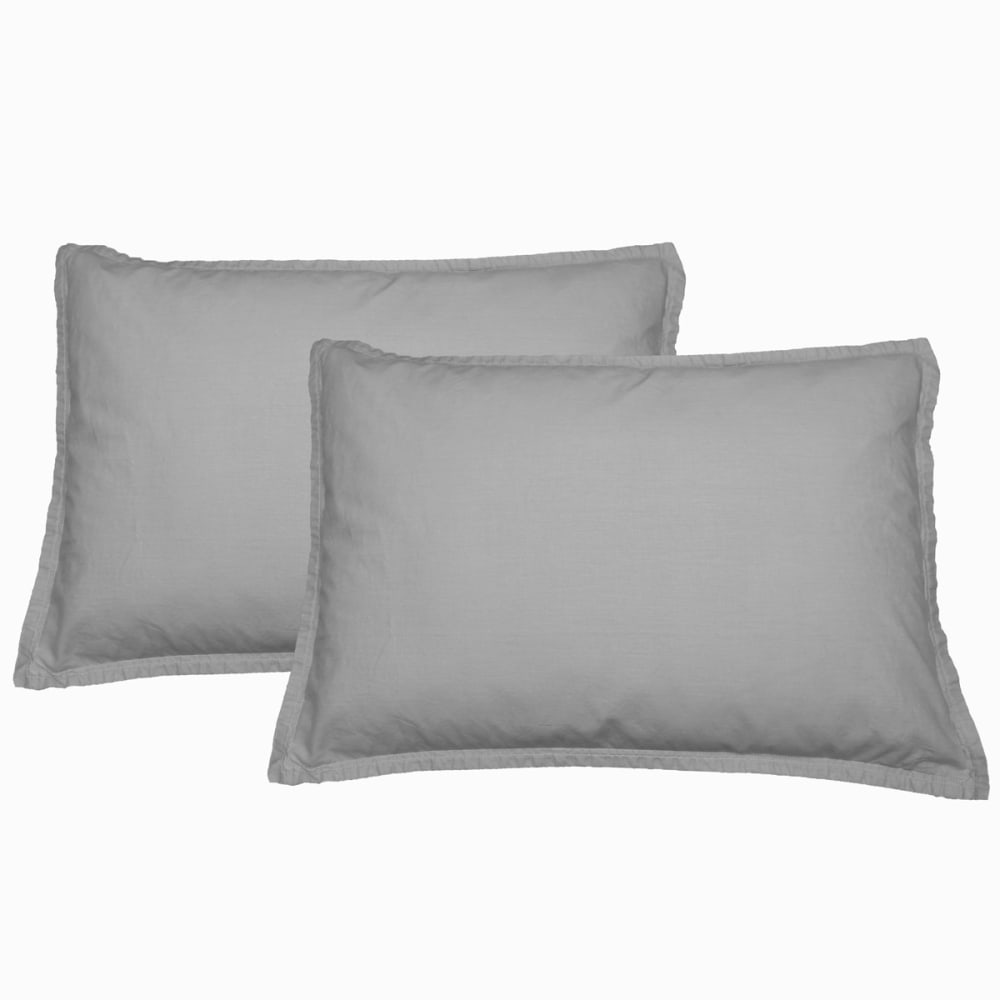 Parure de lit percale lavée 2 taies rectangles gris perle 140x200 cm — vue 4