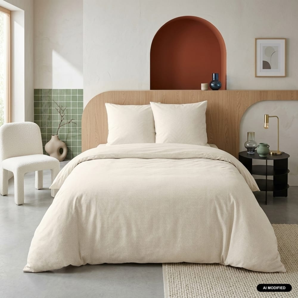 sweeek Wendebettwäsche creme für 2 Personen, 240 x 220 cm style modern Beige Pes - Polyester