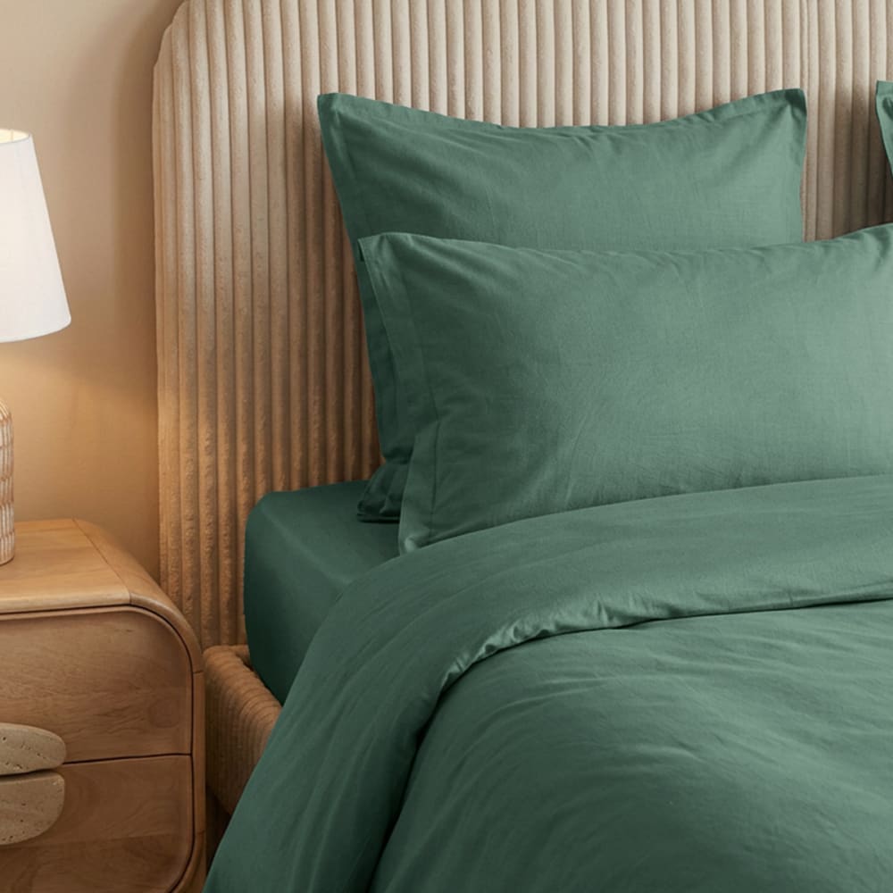 Parure de lit percale lavée avec 2 taies carrées lichen 140x200 cm — vue 4