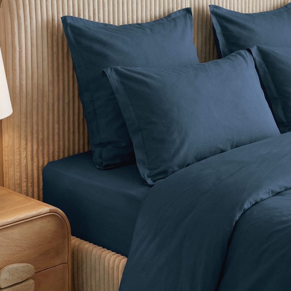 Parure de lit percale lavée 2 taies rectangles indigo 140x200 cm — vue 3