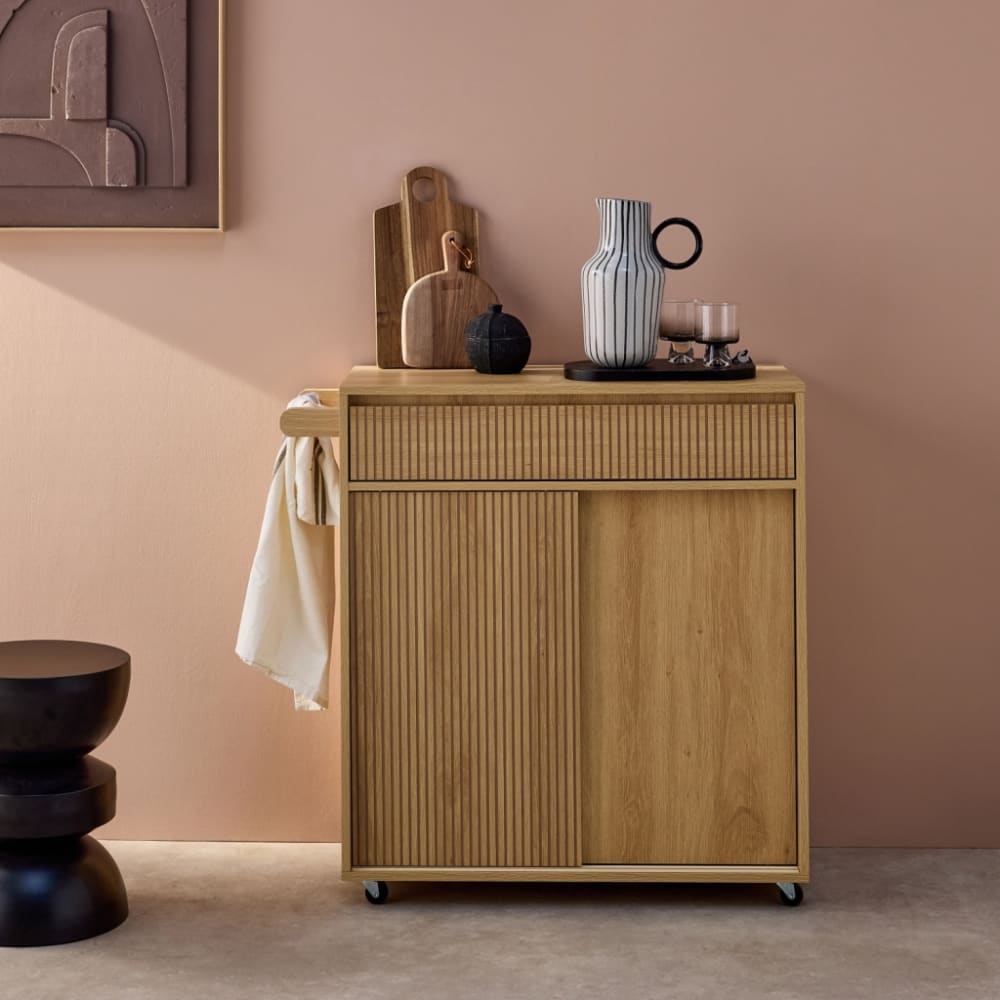 sweeek Küchenwagen Holzoptik, naturfarben style modern Beige Spanplatte