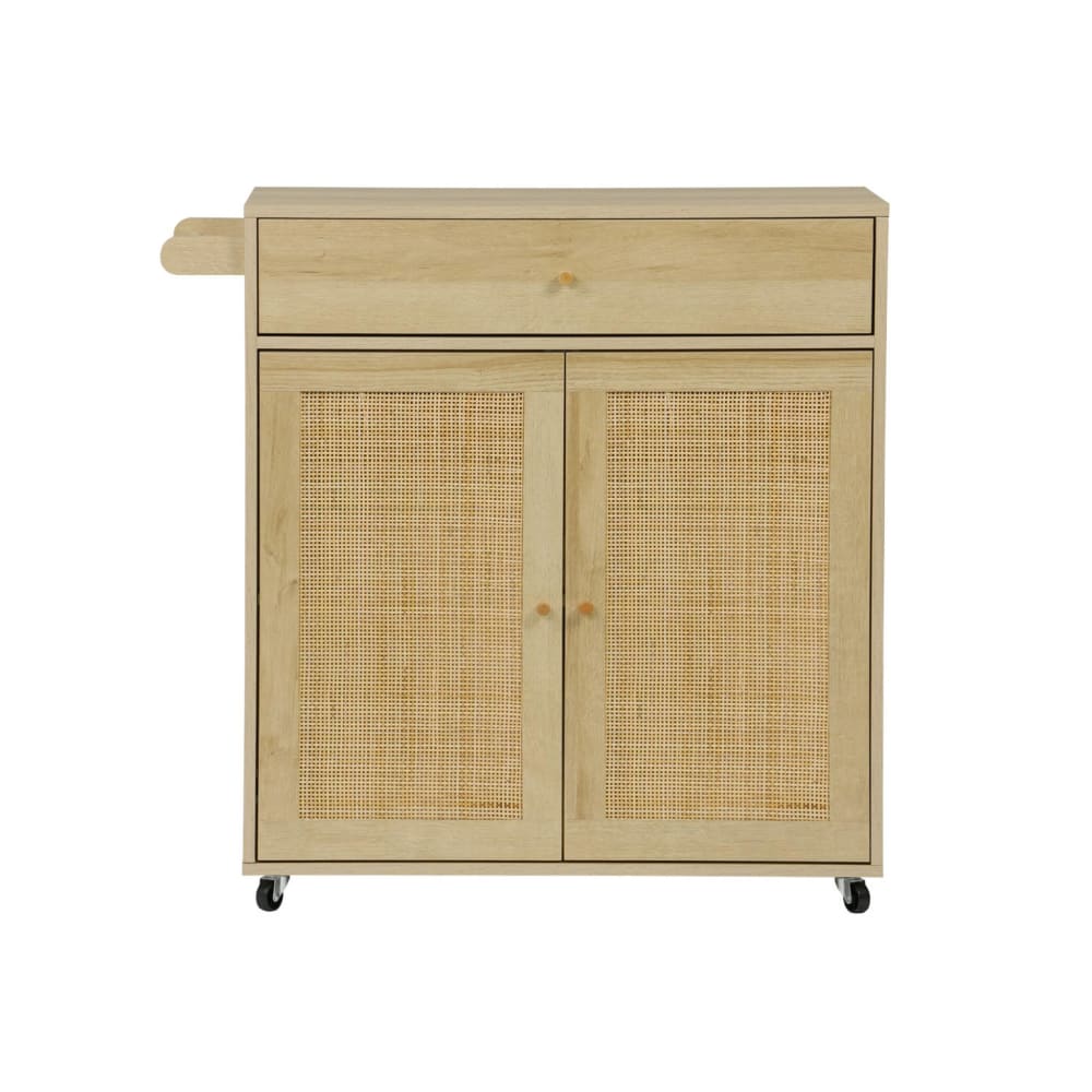 sweeek Küchenwagen Holz-Optik und Rattan-Geflecht, naturfarben B 90,5 cm style classic chic Beige Spanplatte