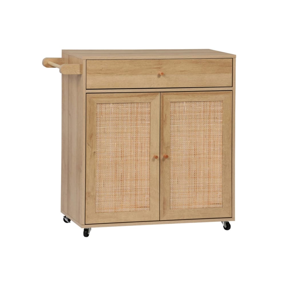 Küchenwagen Holz-Optik und Rattan-Geflecht, naturfarben B 90,5 cm