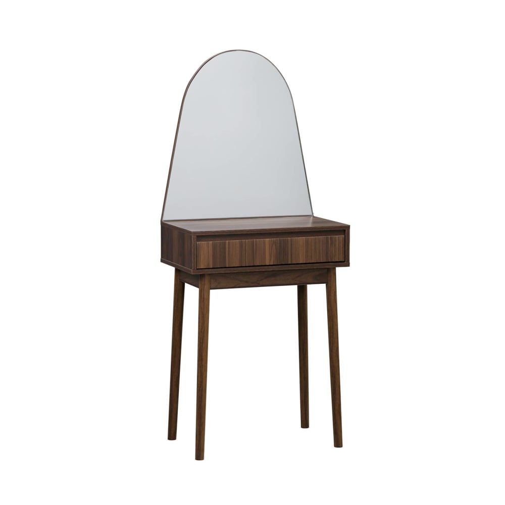 Schminktisch Holzoptik, abgerundeter Spiegel 60 cm, Nussbaum -
