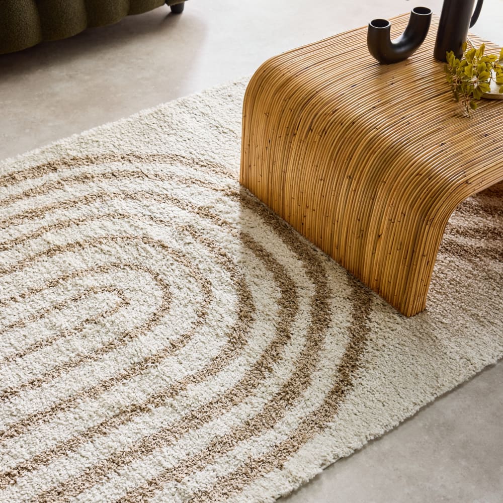 sweeek Shaggy-Teppich mit Bogenmuster beige 160 x 230 cm style modern - Harz