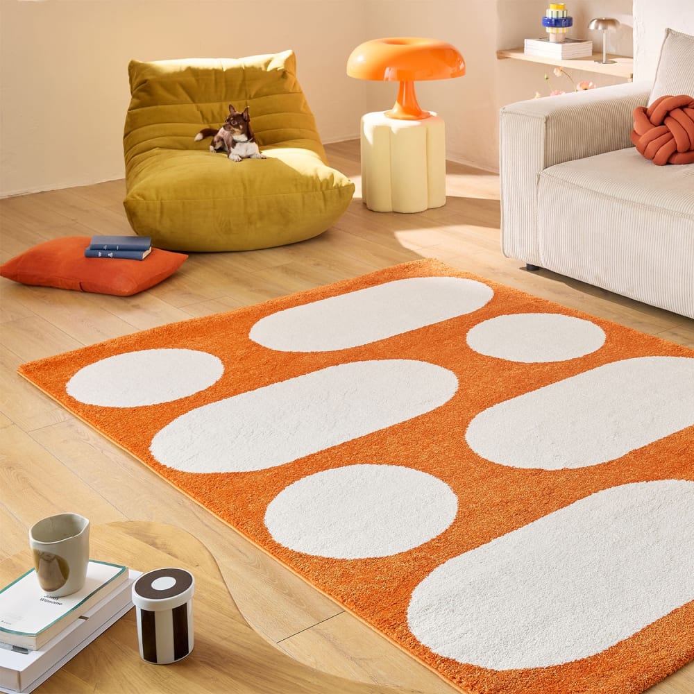Tapis intérieur orange, motif moderne 120 x 160 cm