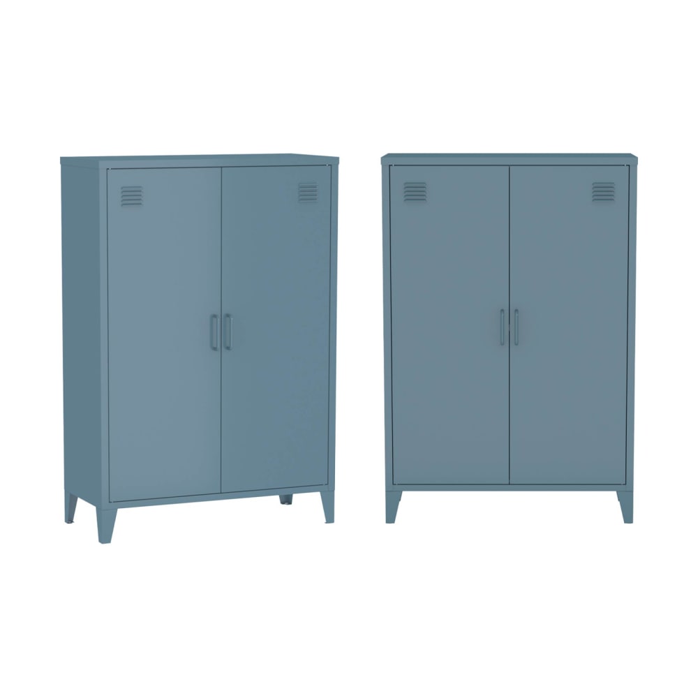Lot de 2 commodes métal 2 portes bleu foncé