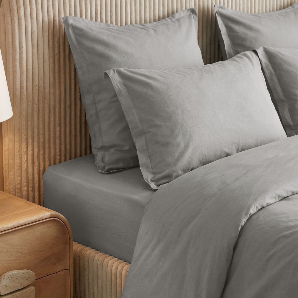 Parure de lit percale lavée 2 taies rectangles gris perle 200x200 cm — vue 3