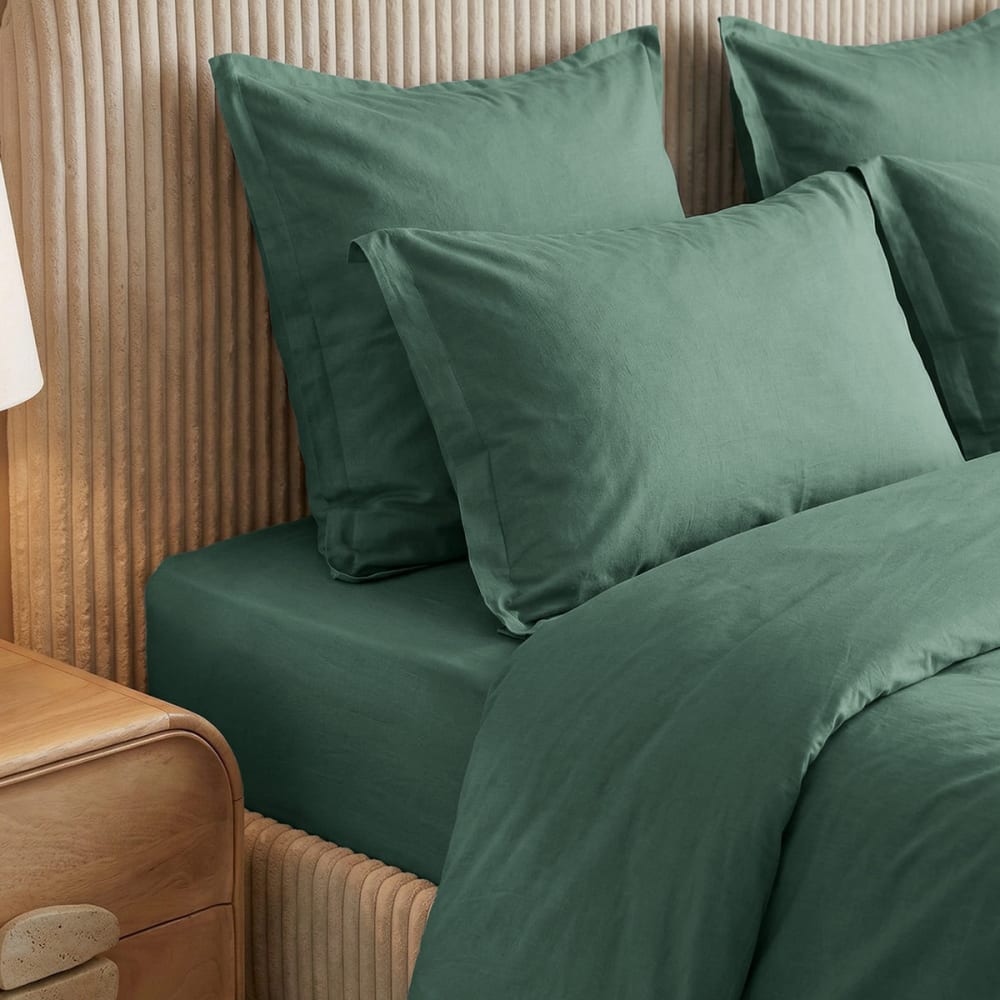 Parure de lit percale lavée 2 taies rectangles lichen 140x200 cm — vue 3
