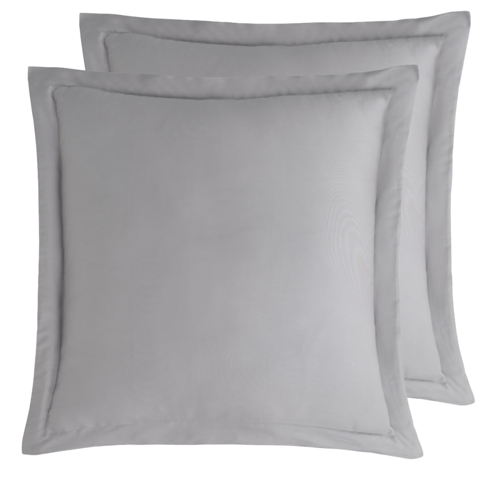 Parure de lit satin coton + 2 taies carrées gris acier 240x220 cm - Maisons du Monde