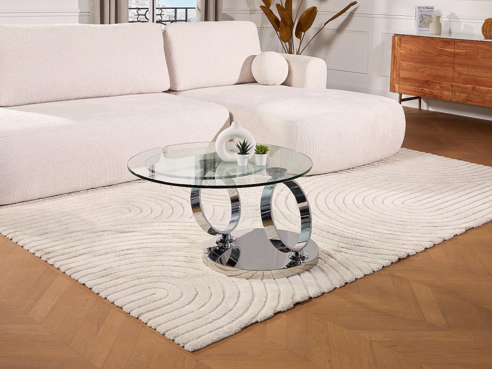 Table basse modulable verre trempé transparent, argenté