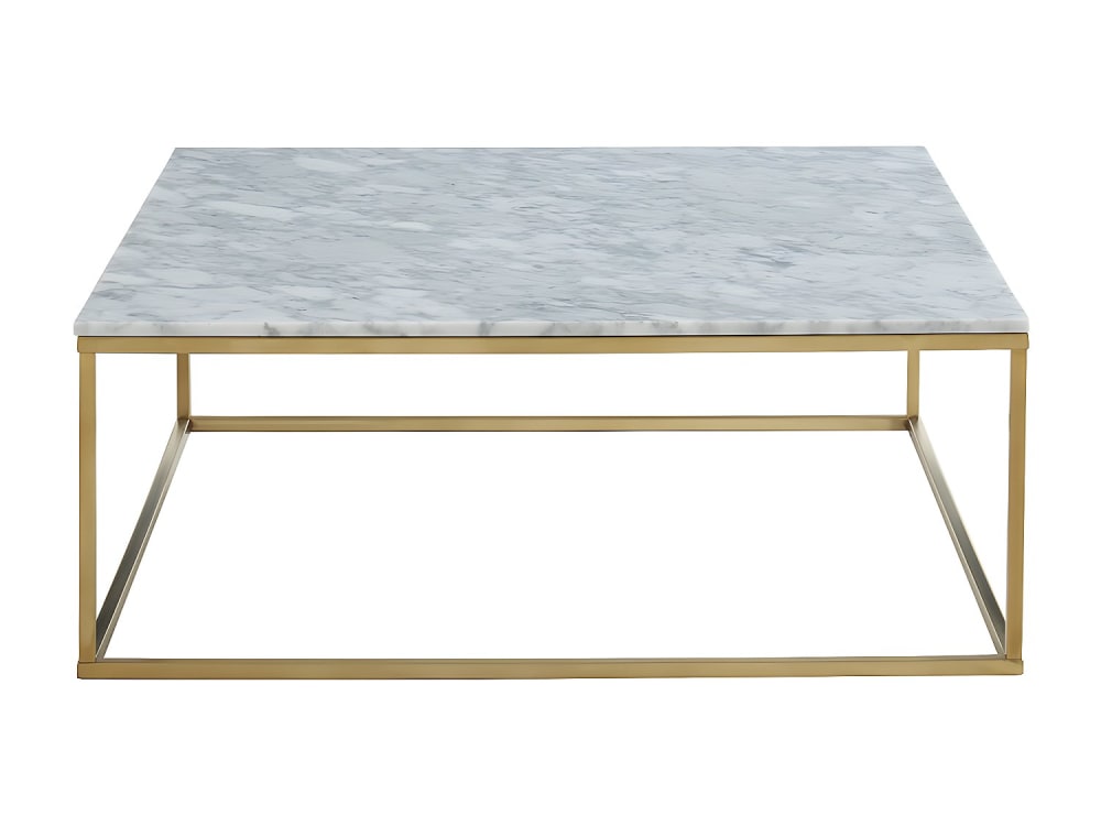 Table basse fixe marbre blanc, doré