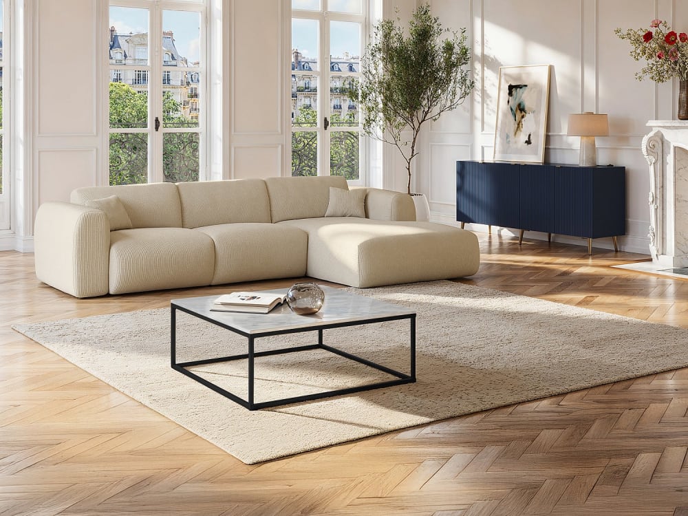 vente-unique.com Table basse marbre blanc style classique chic Blanc Marbre - 90x35x90cm