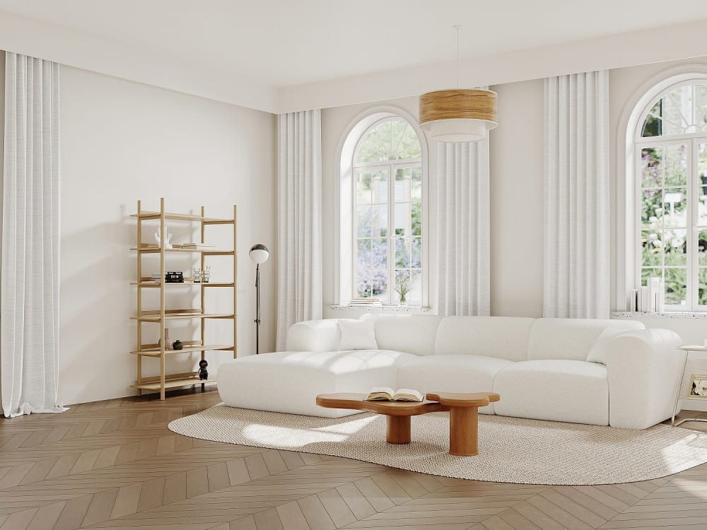 vente-unique.com Canapé d'angle nylon 5 places blanc style classique chic Certifié Oeko-Tex - Pes - Polyester