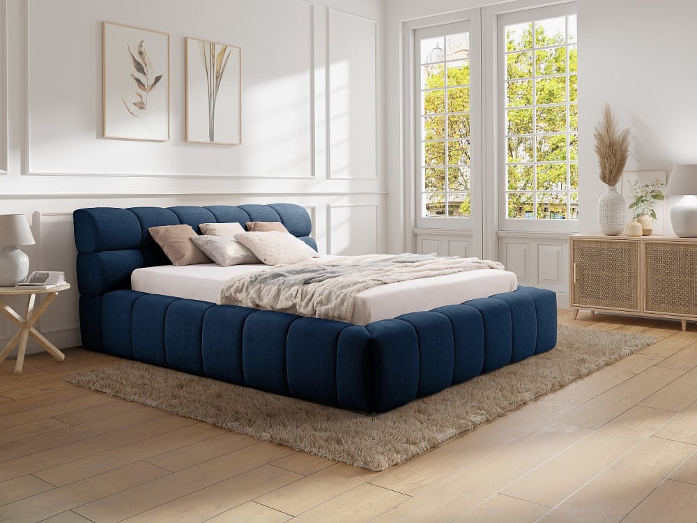 Lit coffre polyester bleu nuit 160 x 200
