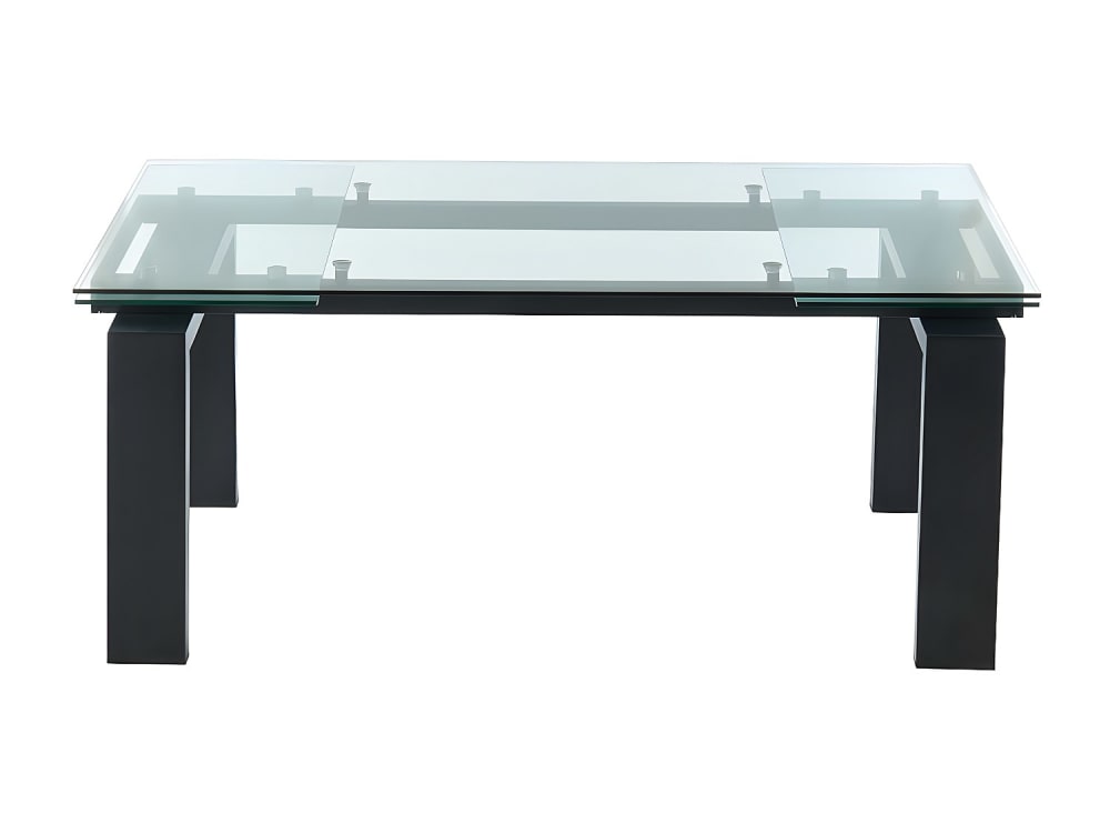 Table extensible verre trempé transparent, noir