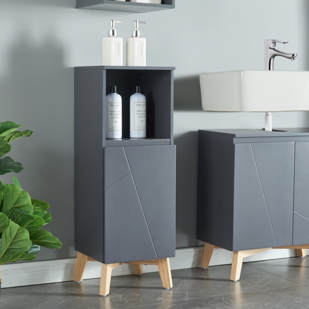 Badezimmerschrank in Holzoptik 86 x 30 x 30 cm, in Grau - Maisons