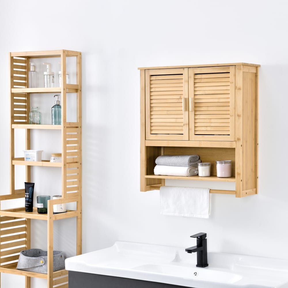 Hängeschrank aus Bambus 66 x 62 x 20 cm, in Naturfarbe - Maisons