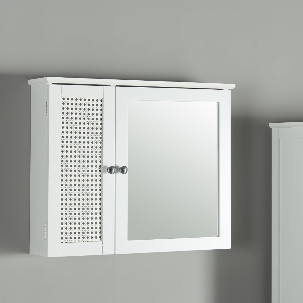 Spiegelschrank in Holzoptik 50 x 60 x 15 cm, in Weiß - Maisons Du