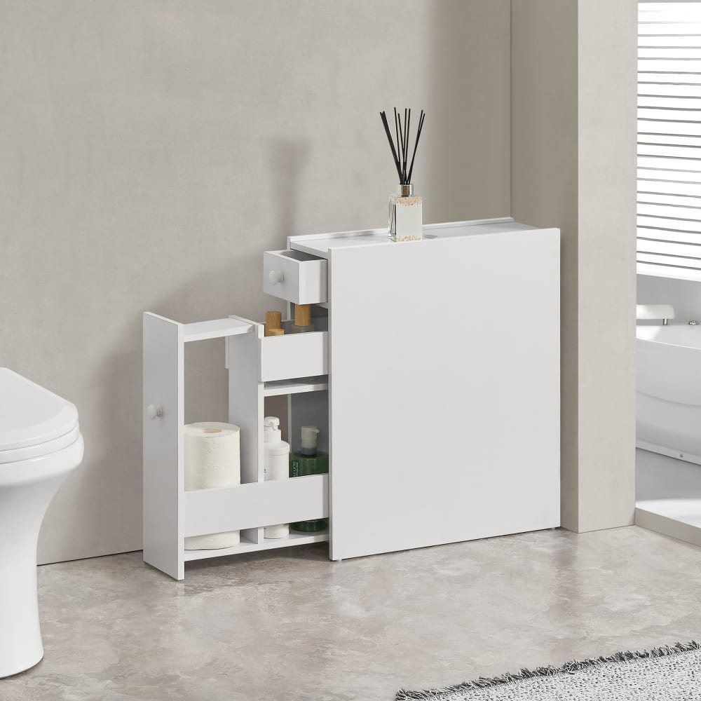 Seitenschrank in Holzoptik 58 x 16 x 48 cm, in Weiß - Maisons Du