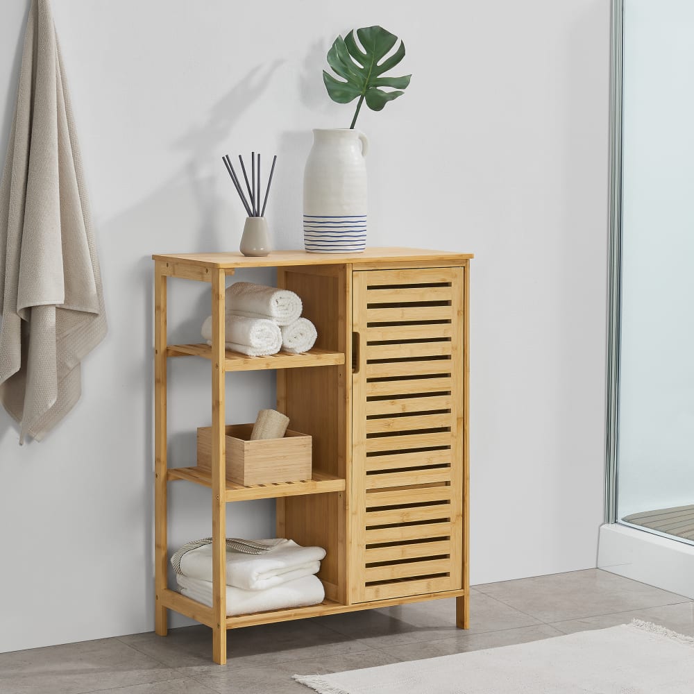 Badezimmerschrank aus Bambus 87 x 66 x 33 cm, in Naturfarbe -