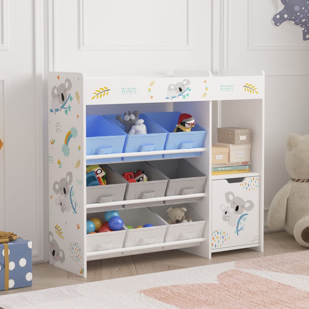 Kinderregal in Holzoptik 80 x 90 x 29.5 cm, in Blau und Grau -