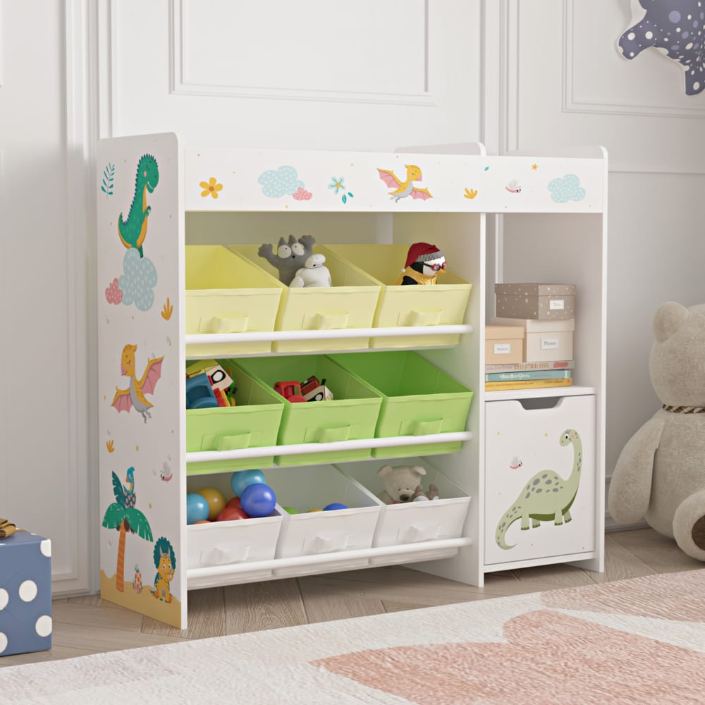 Kinderregal in Holzoptik 80 x 90 x 29.5 cm, in Grün und Gelb -