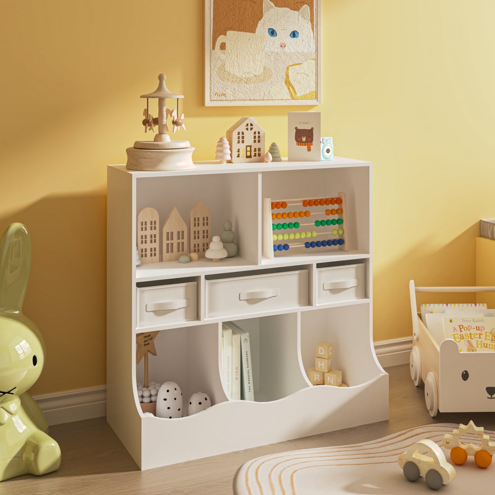 Kinderregal in Holzoptik 75 x 80 x 40 cm, in Weiß - Maisons Du
