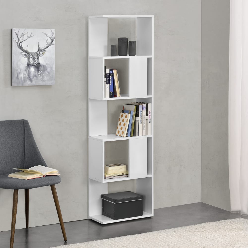 Bücherregal in Holzoptik 159 x 45 x 23.5 cm, in Weiß - Maisons Du