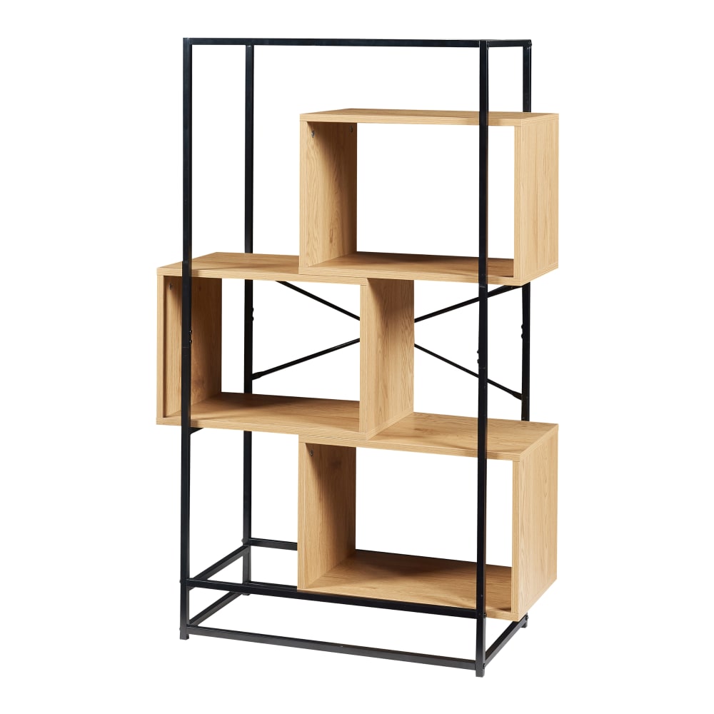 en casa Bücherregal aus Metall 126 x 80 x 33 cm, in Schwarz und Eicheoptik Mehrfarbig Metall