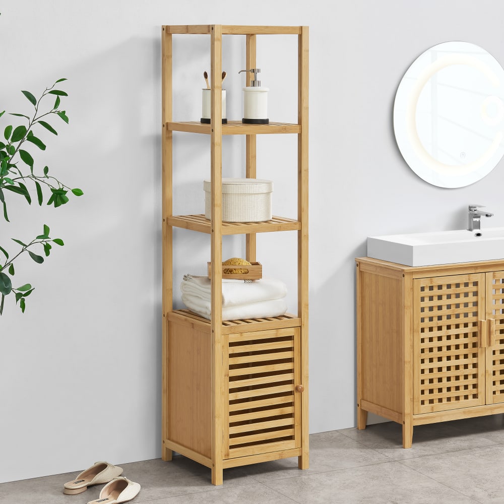 Badezimmerregal aus Bambus 140 x 34 x 33 cm, in Naturfarbe -