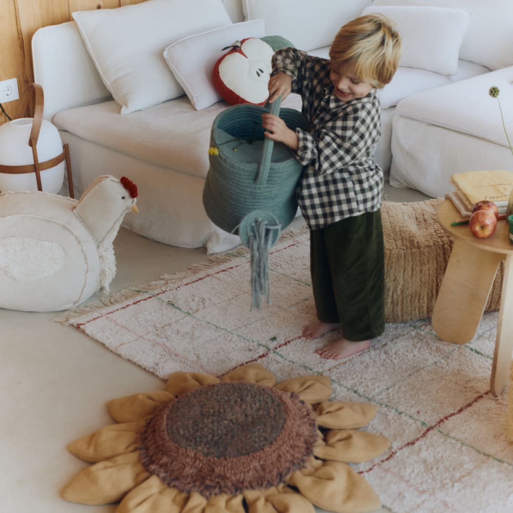 Panier enfant Arrosoir en coton bleu vintage51x26x38 cm