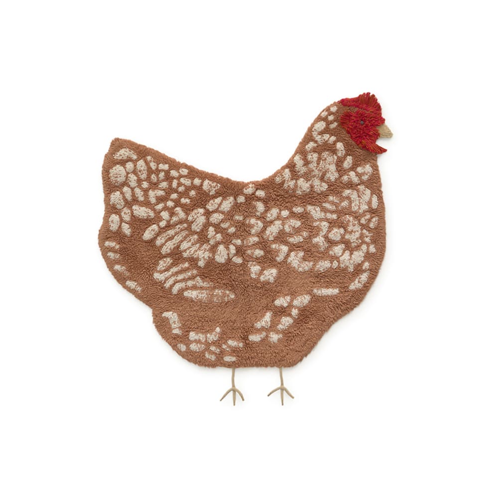 Tapis enfant lavable Poule en coton marron  110x100 cm