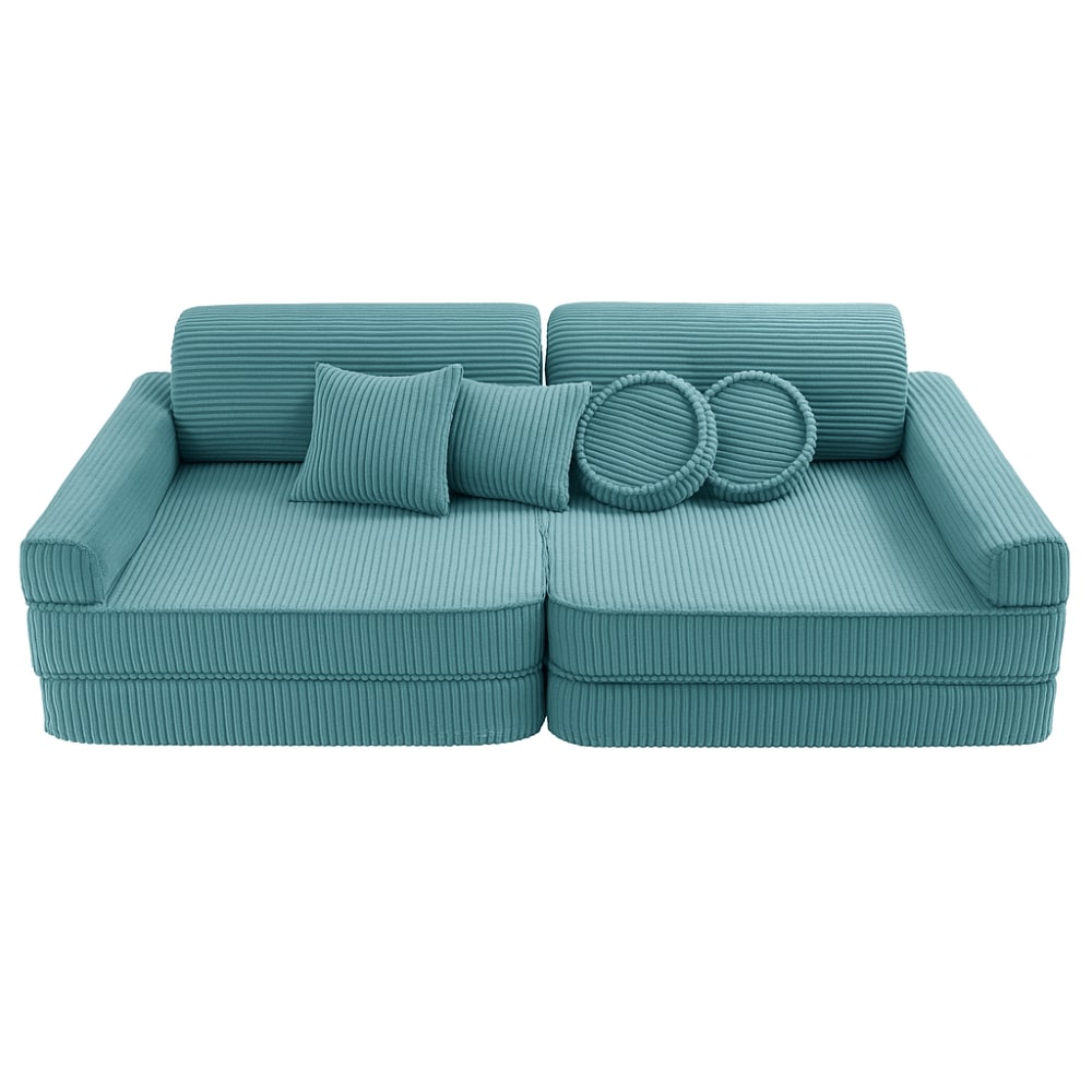 Canapé enfant modulable 160 cm velours 10 pcs, turquoise