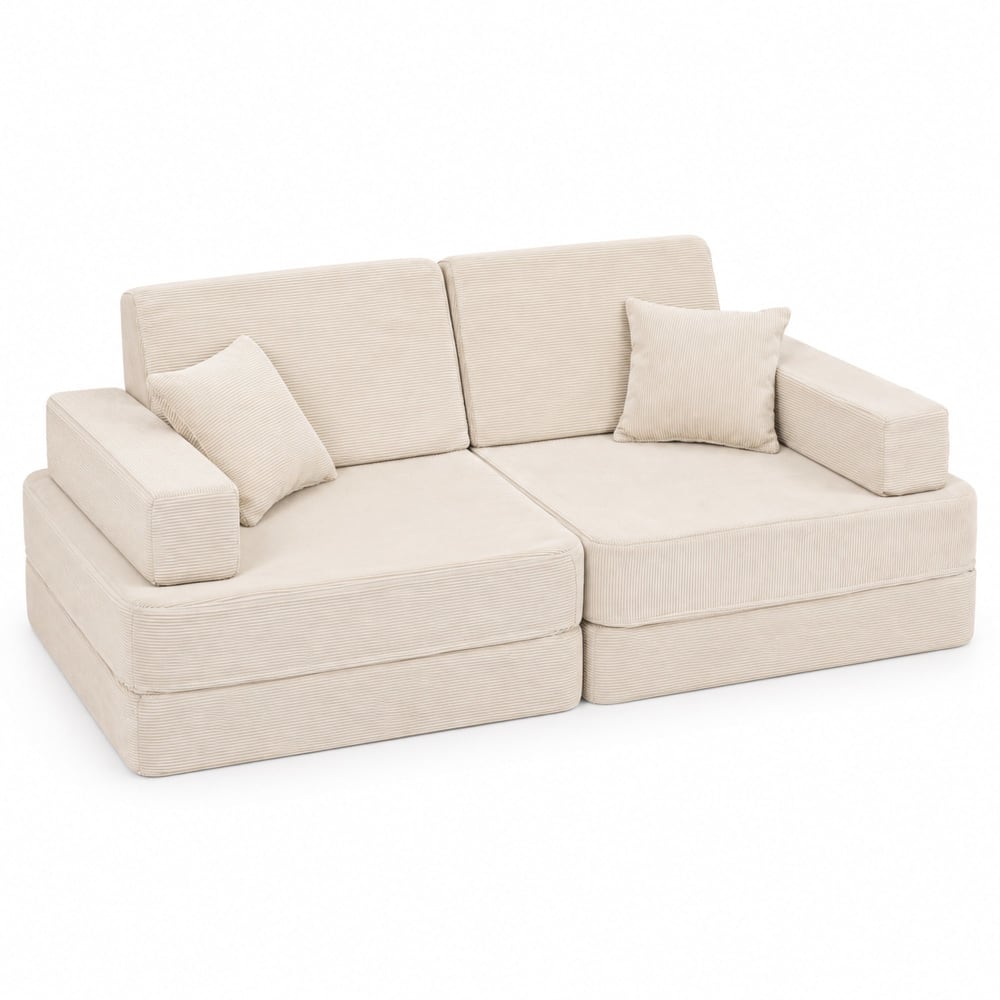 Angelove. Kindersofa mit Schlaffunktion 160 cm aus feinem Cordsamt, Beige Beige Öko-Tex Zertifikat Pes - Polyester