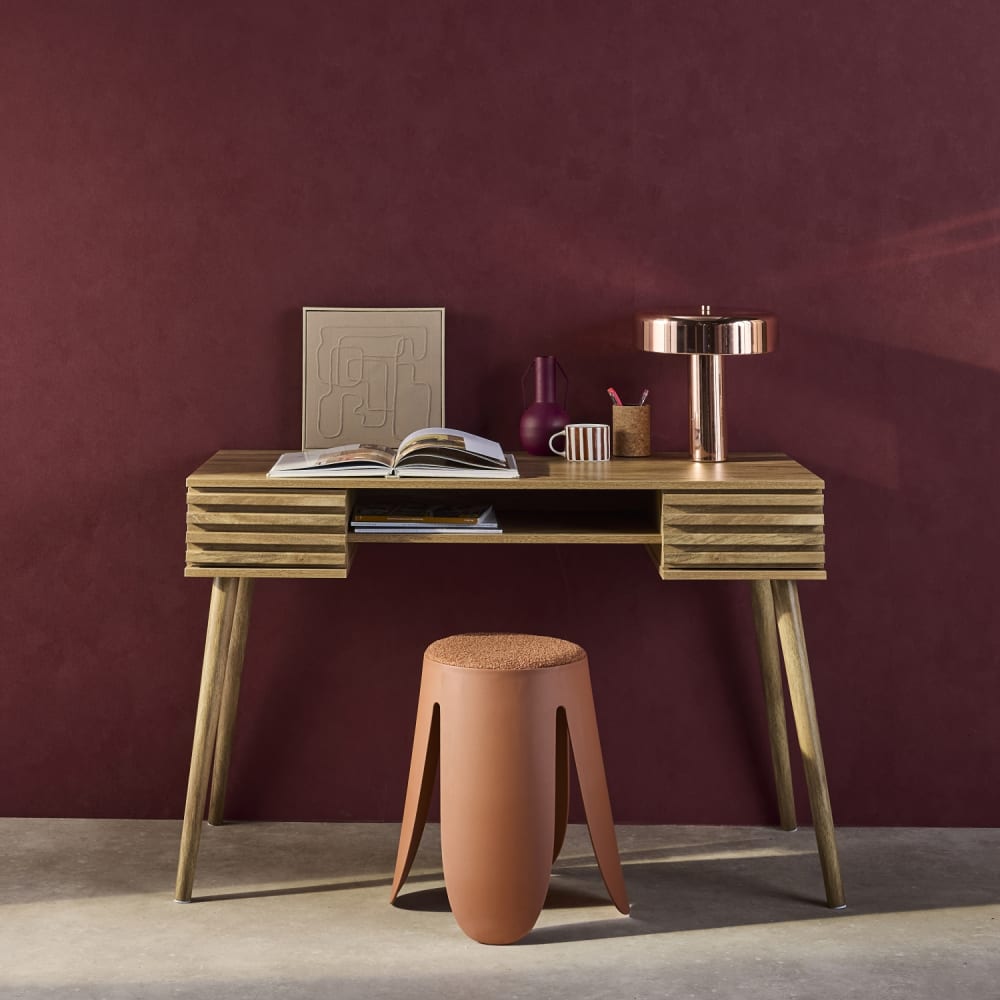 sweeek Schreibtisch mit Holzdekor, 2 Schubladen, naturfarben style modern Beige Spanplatte