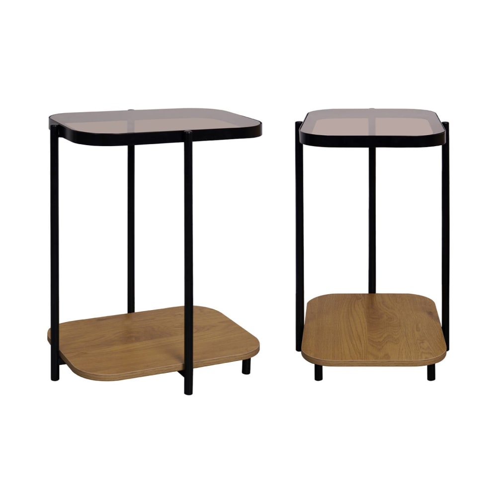 sweeek 2er-Set Vintage-Beistelltische mit 2 Ablagen style vintage Braun Holz