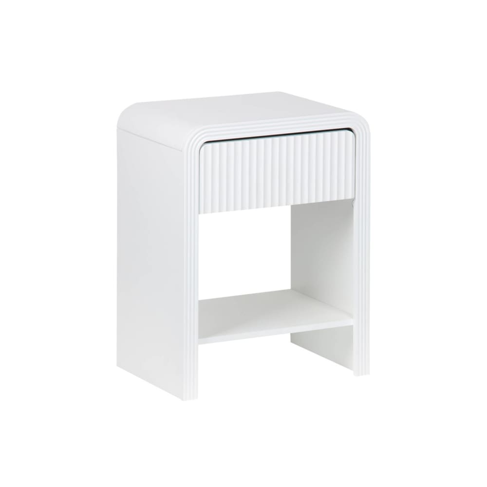 Table de chevet effet bois blanc rainuré 1 étagère
