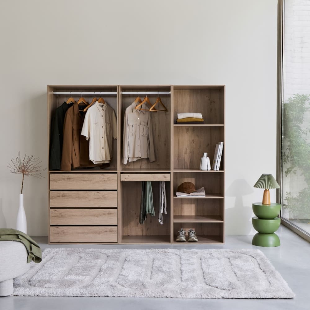 sweeek Modulares Kleiderschrank-Set mit 3 Elementen, natur style modern Beige Spanplatte