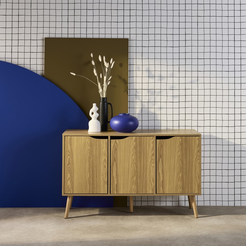 sweeek Sideboard in Eschenoptik, 120 cm style vintage Braun Spanplatte