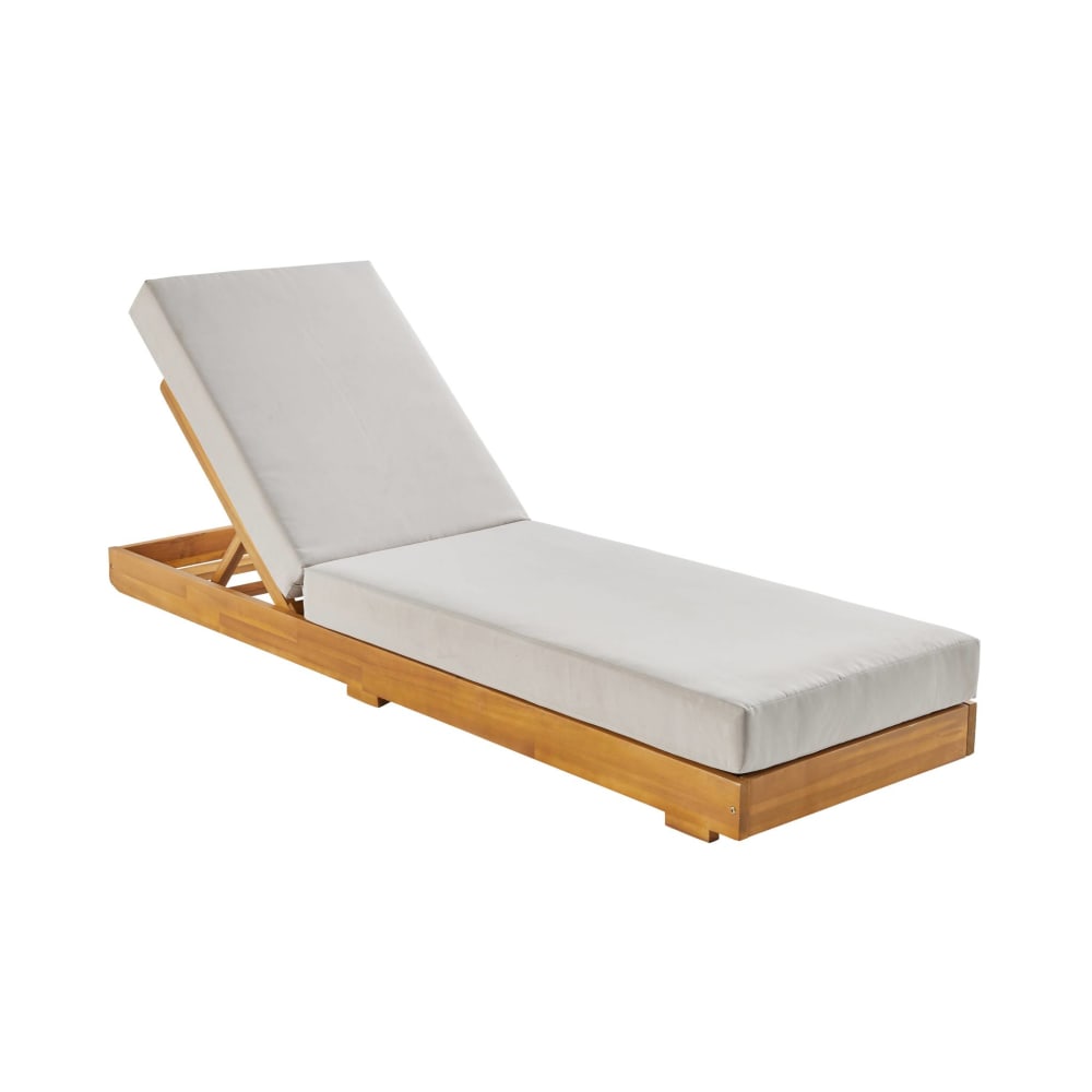 Bain de soleil en bois d'acacia avec coussin beige multi positions