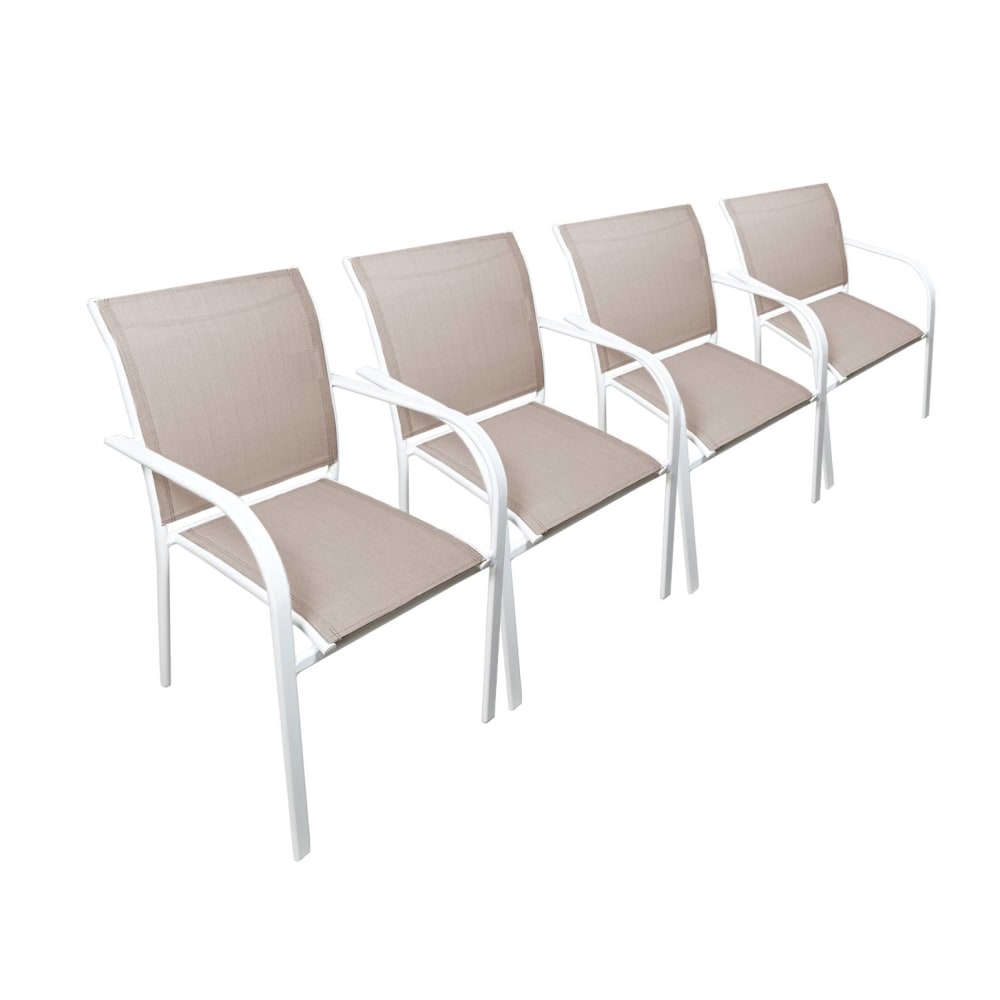 Lot de 4 fauteuils de jardin en aluminium et textilene blanc