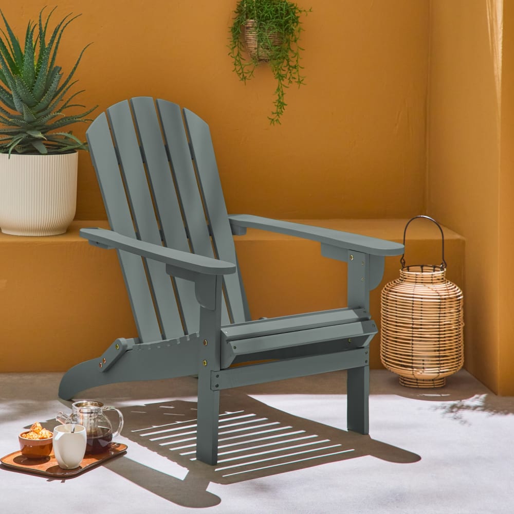 Fauteuil adirondack kaki en bois d'acacia avec accoudoirs