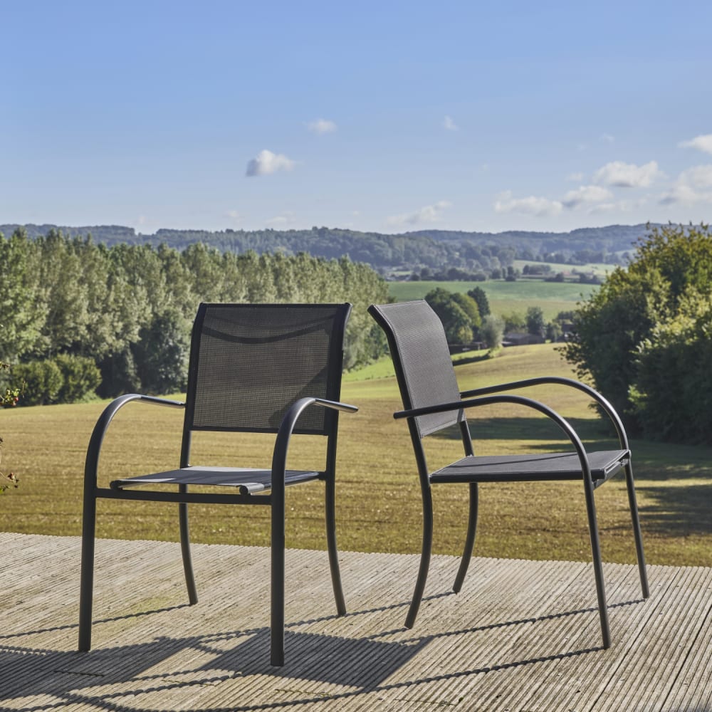 sweeek 2 fauteuils de jardin aluminium et tissu anthracite Gris