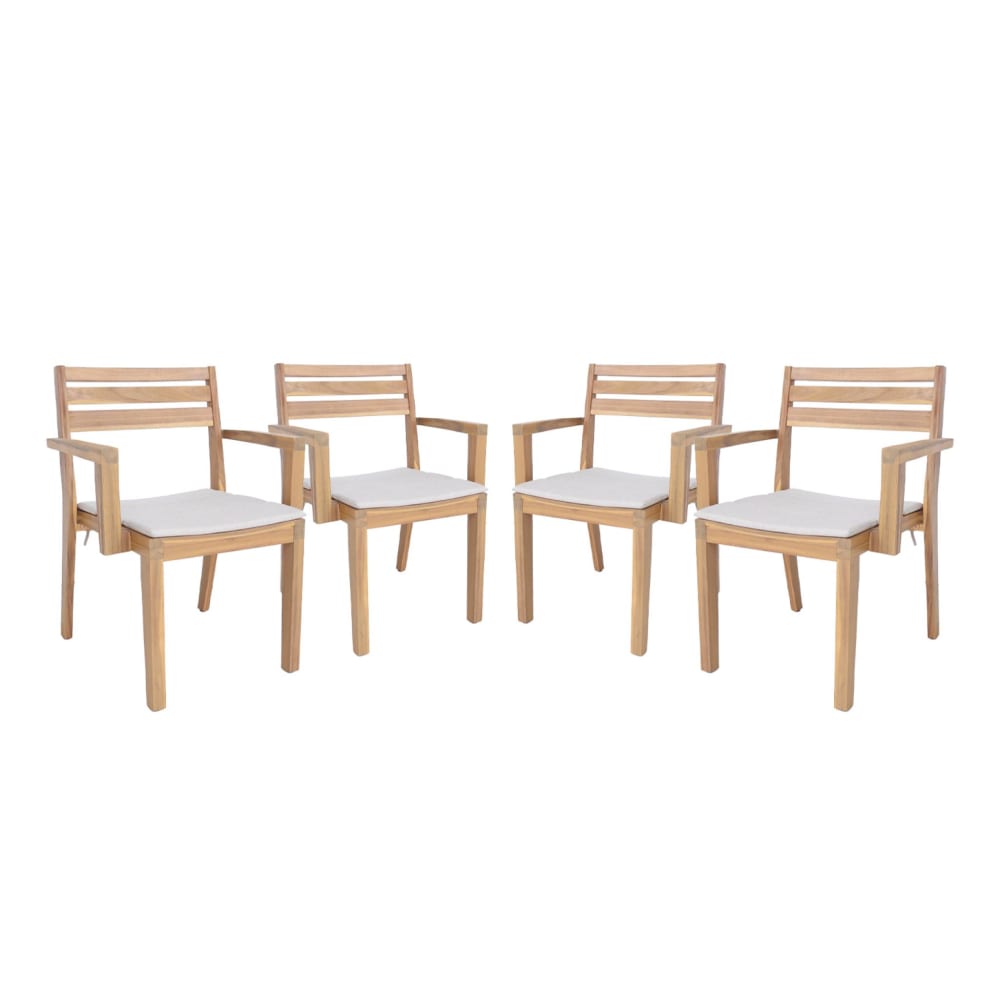 Lot de 4 fauteuils de jardin beige bois d'acacia avec coussin